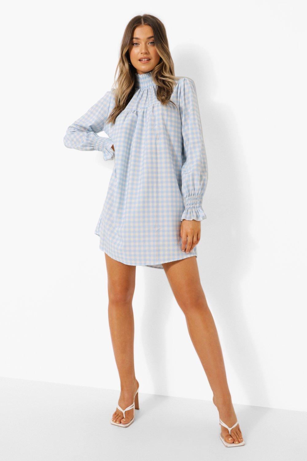 shirred neck and cuff smock dress